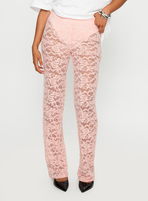 back view of model wearing Princess Polly Peru Lace Pants Pink Pants 