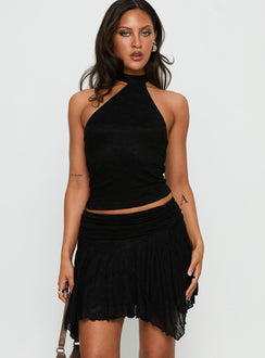   front view of model wearing Princess Polly Raeann Frill Mini Skirt Black Skirts 
