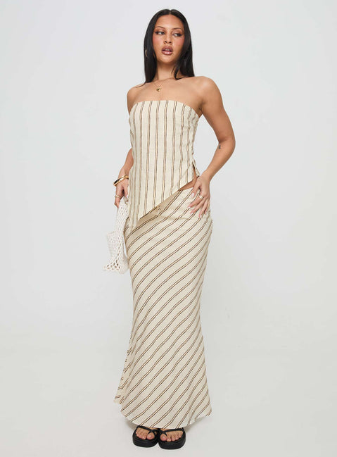   front view of model wearing Princess Polly Mercer Linen Blend Maxi Skirt Cream Skirts 