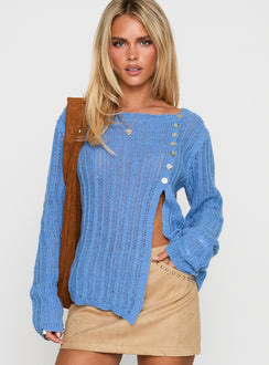 Featuring the Lenker Knit Jumper Blue womens-jumpers in short length front view of model wearing Princess Polly