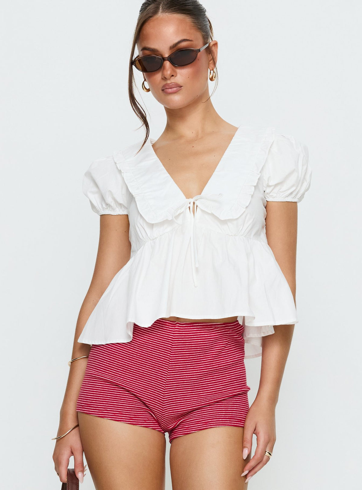 Dawes Oversized Collar Blouse Top White