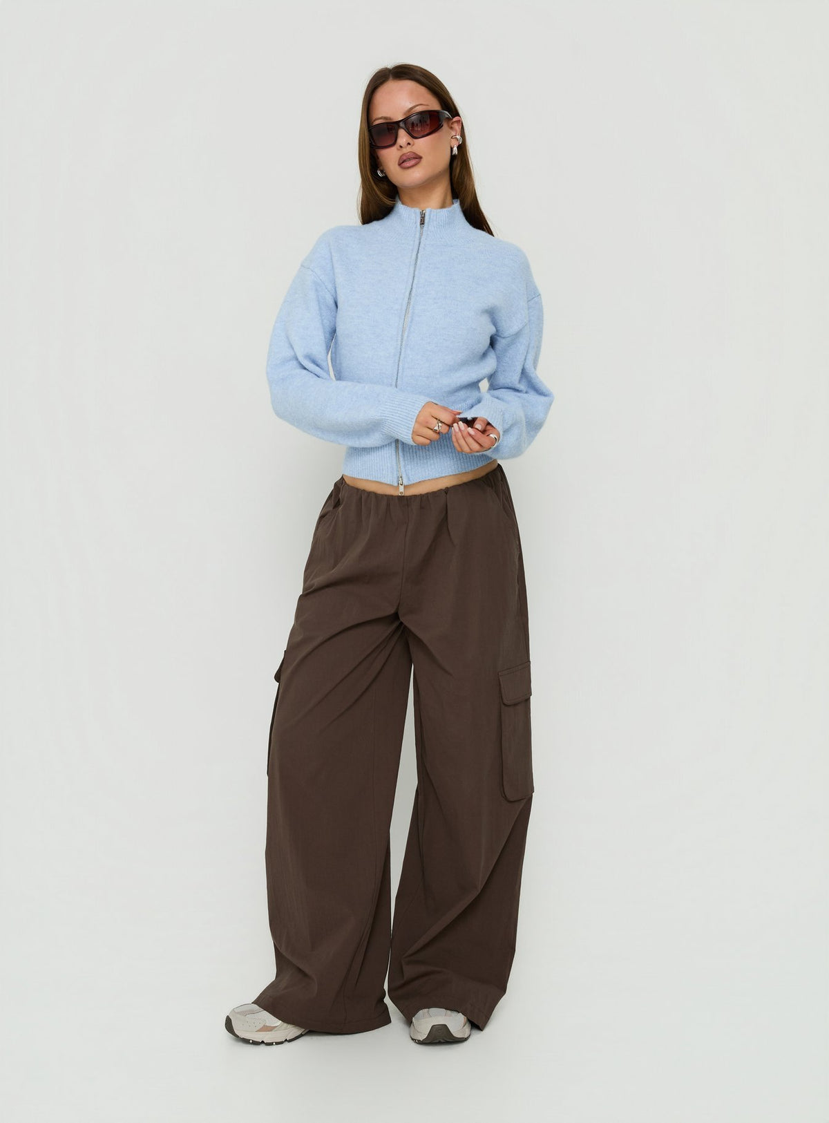 Featuring the Agneta Zip Through Funnel Neck Sweater Blue womens-jumpers in short length product Princess Polly