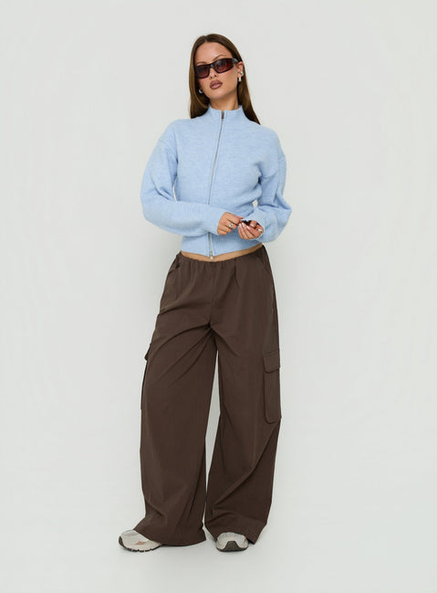 Featuring the Agneta Zip Through Funnel Neck Sweater Blue womens-jumpers in short length product Princess Polly