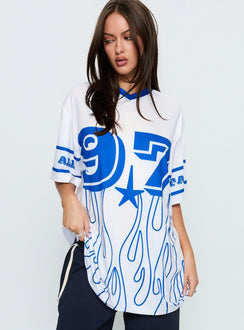 97 Sportstar Oversized Jersey Graphic Top White / Blue