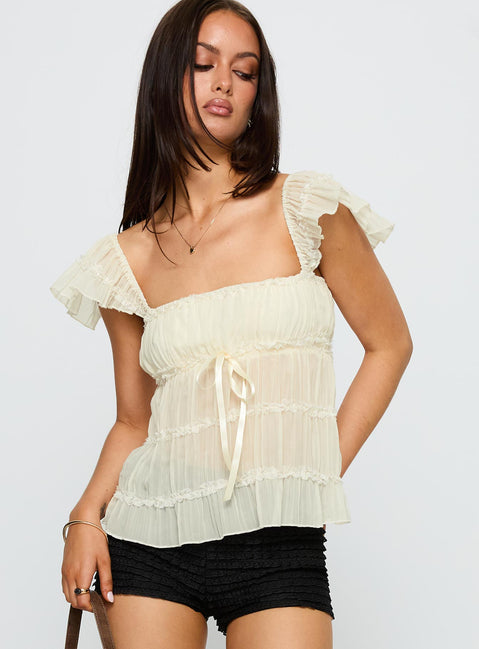 front view of model wearing Princess Polly Brighter Than Stars Tiered Top Cream Sleeveless Square Neck 