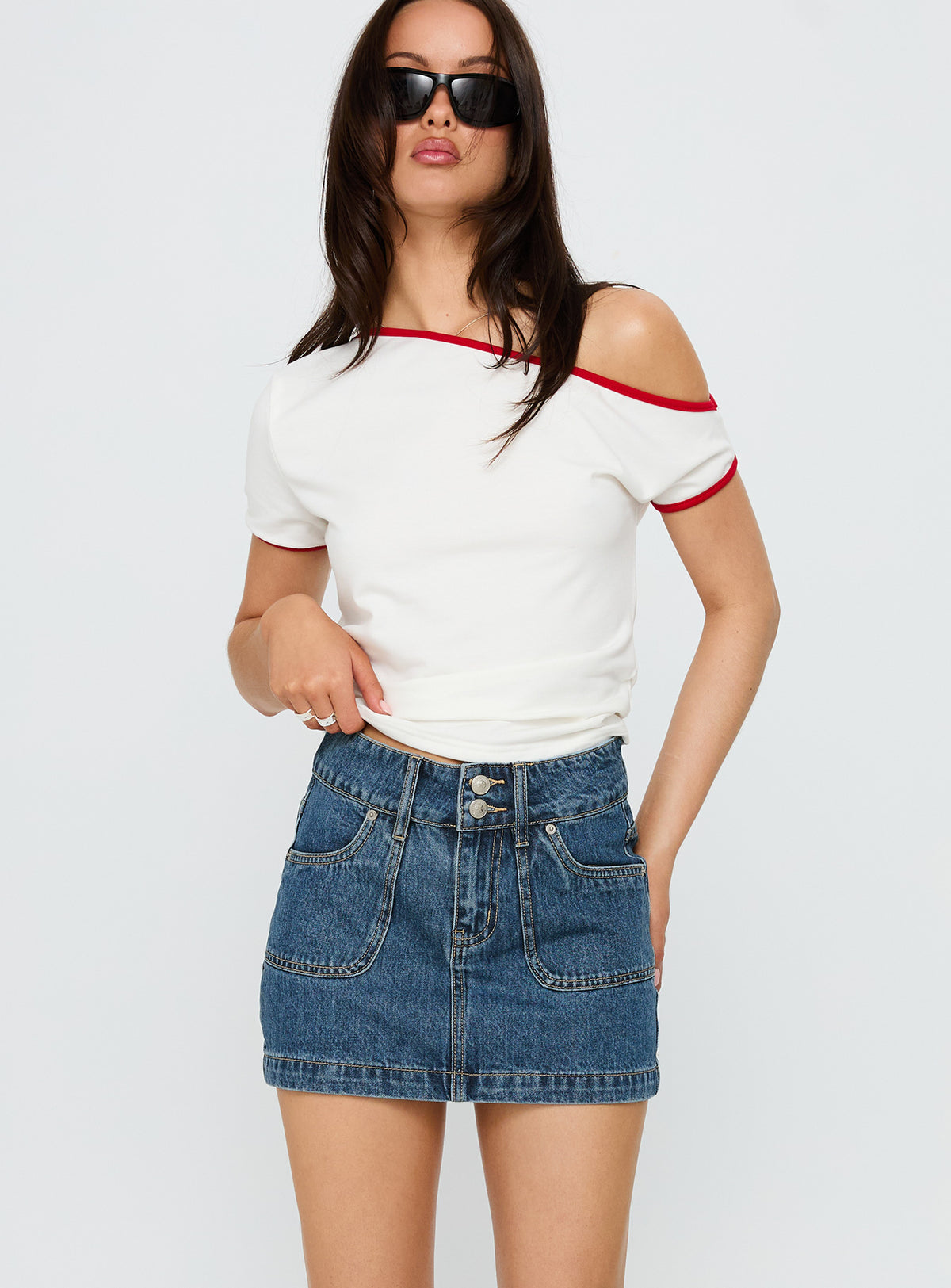 Pitcher Denim Mini Skirt Mid Blue Wash Mini Skirts Skirts 