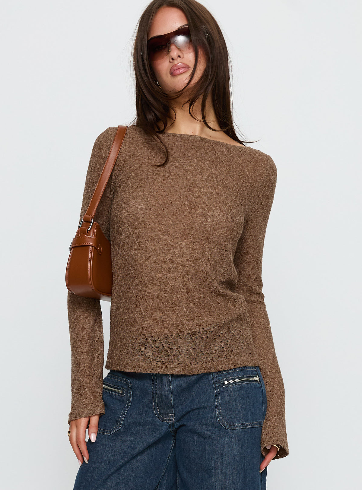 Tuppence Textured Long Sleeve Top Brown