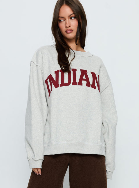 front view of model wearing Princess Polly When In Indiana Jumper Grey Jumpers 