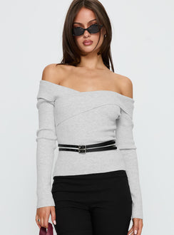 Ellenore Belt Detail Off Shoulder Top Grey