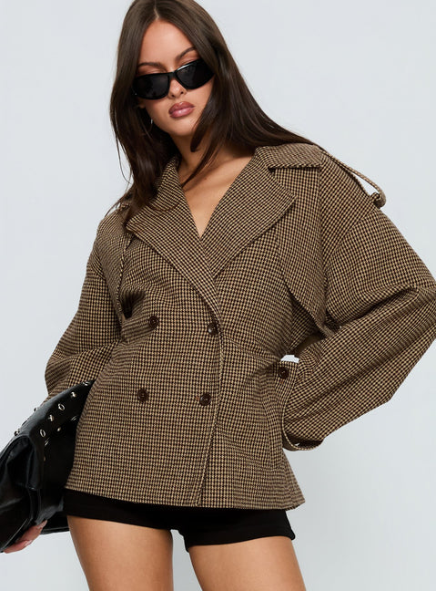 Brieanna Cropped Trench Coat Brown Check