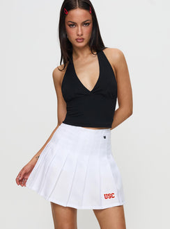   front view of model wearing Princess Polly USC Tennis Skort White Skirts 