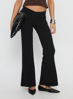 front view of model wearing Princess Polly Showstopper V-Front Pant Black Low Rise Pants 
