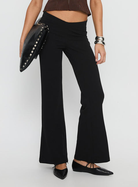 front view of model wearing Princess Polly Showstopper V-Front Pant Black Low Rise Pants 