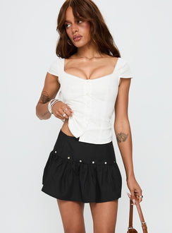   front view of model wearing Princess Polly Curtain Call Mini Skirt Black Mini Skirts Skirts 
