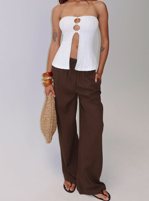 side view of model wearing Princess Polly Parklea Pants Chocolate Brown High Rise Pants Pants 