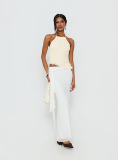   front view of model wearing Princess Polly Caviar Tie Maxi Skirt White Maxi Skirts Skirts 