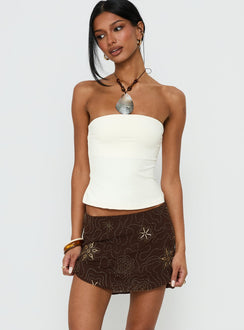   front view of model wearing Princess Polly Nanci Beaded Mini Skirt Brown Mini Skirts Skirts 