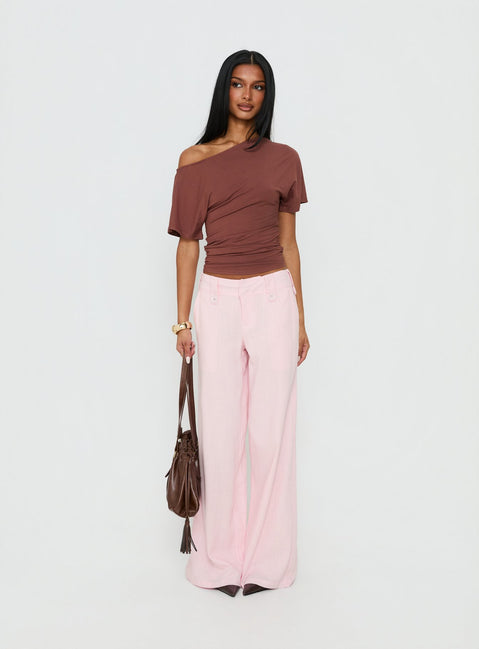 front view of model wearing Princess Polly Pedra Wide Leg Pant Pink Mid Rise Pants Pants 