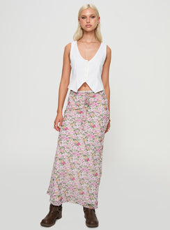   front view of model wearing Princess Polly Emily Maxi Skirt Pink Floral Maxi Skirts Skirts 