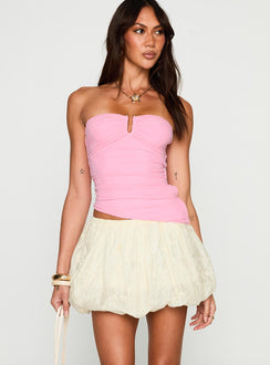   front view of model wearing Princess Polly Cloudia Bubble Hem Mini Skirt Cream Mini Skirts Skirts 