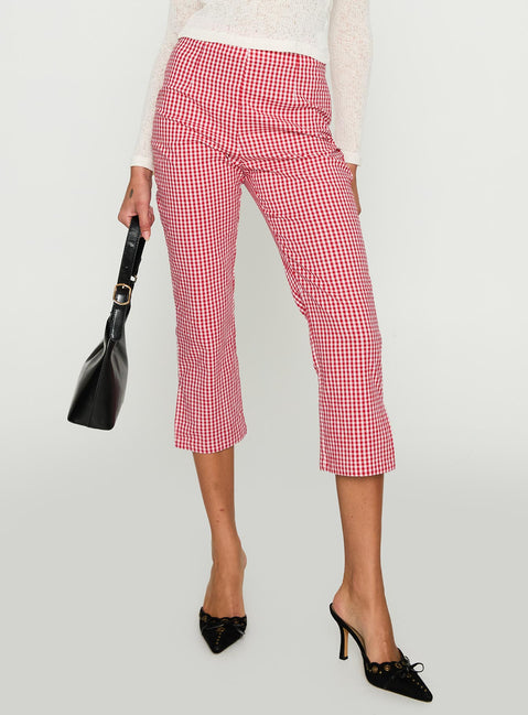 back view of model wearing Princess Polly Mignonette Capri Pant Red Gingham Pants 