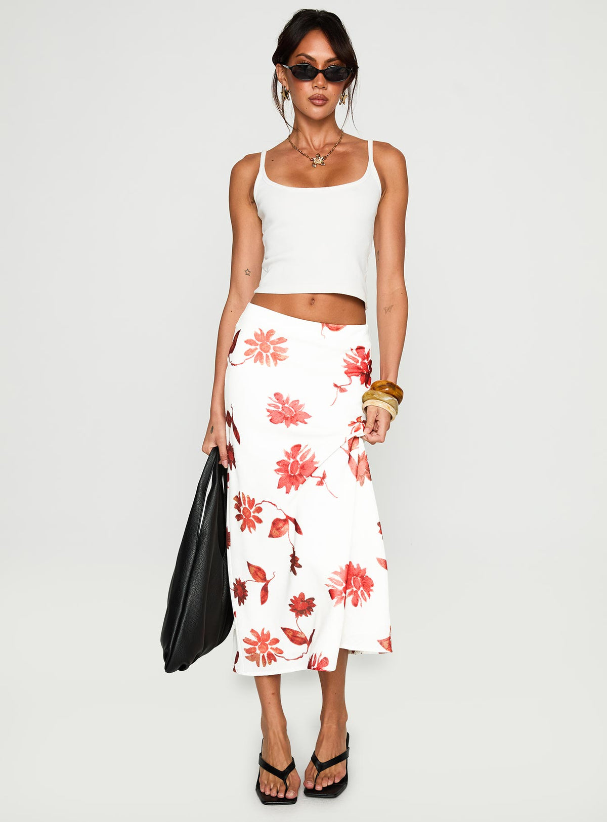   front view of model wearing Princess Polly Sun Soaked Midi Skirt Multi Midi Skirts Skirts 