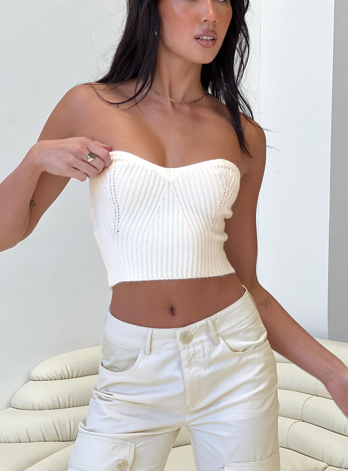 product Princess Polly Sleeveless Square Neck  Ulara Strapless Top White