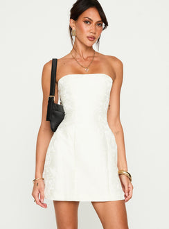 front view of model wearing Princess Polly Heaven Sent Strapless Mini Dress White Straight Neck 