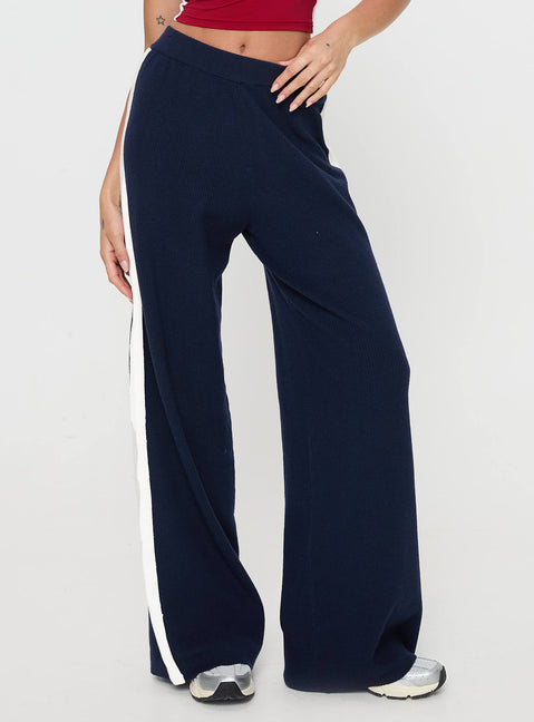 front view of model wearing Princess Polly Albright Pants Navy / Milk Mid Rise Pants Pants 