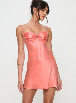 front view of model wearing Princess Polly Monument Mini Dress Pink Sweetheart Neckline 