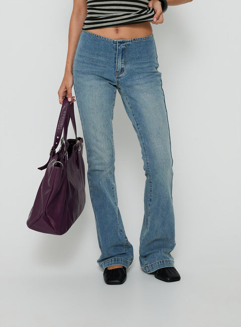 Featuring the Flow Rider No Waist Low Rise Bootleg Jean Vintage Blue Wash womens-jeans with low-rise waist product Princess Polly
