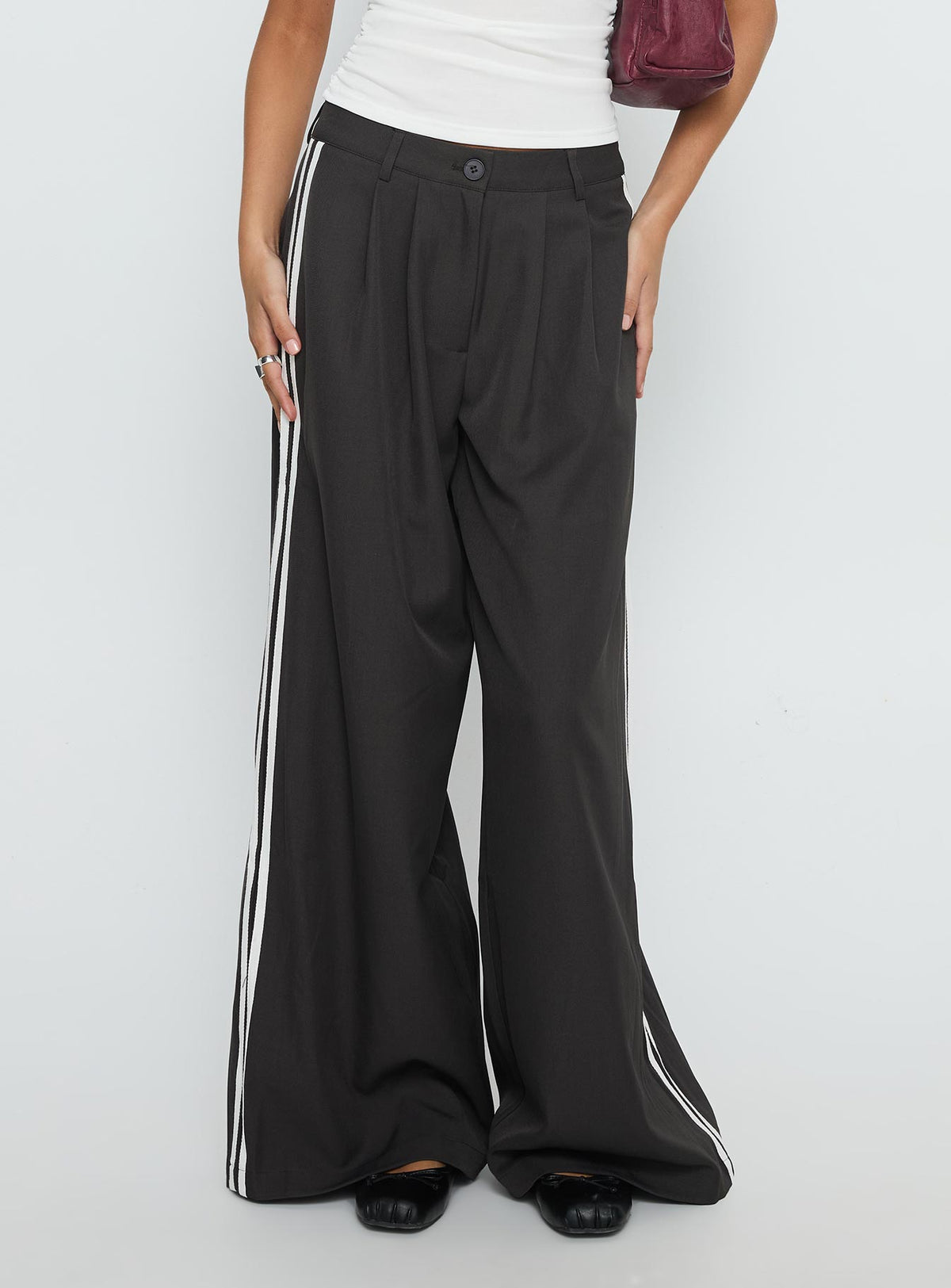 back view of model wearing Princess Polly Serenity Pant Ash Low Rise Pants 