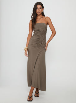 Romanie One Shoulder Ruched Maxi Dress Taupe
