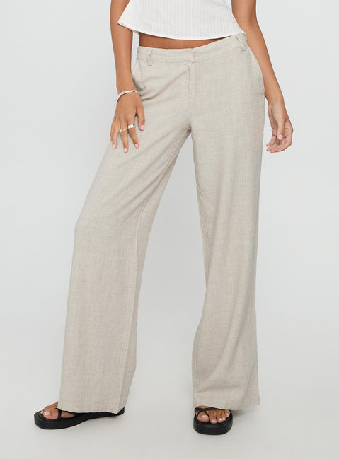 back view of model wearing Princess Polly Syrena Tailored Wide Leg Pant Natural Mid Rise Pants Pants 