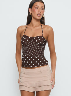 Marguerite Halter Top Brown Polka