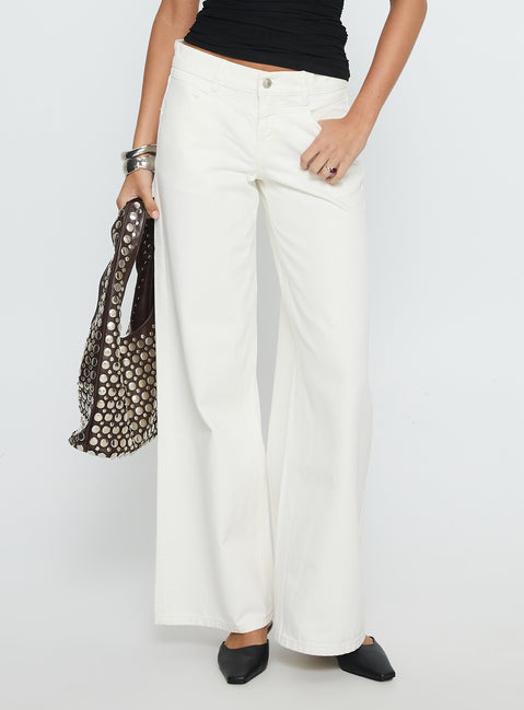 front view of model wearing Princess Polly Catiana Low Rise Wide Leg Jeans White Low Rise Jeans Jeans 