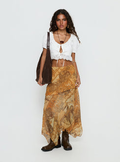   front view of model wearing Princess Polly Lyanna Hanky Hem Maxi Skirt Multi Maxi Skirts Skirts 