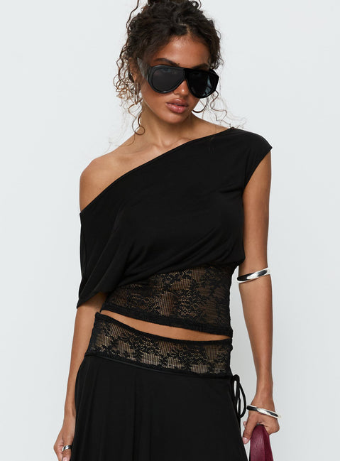 Marienna One Shoulder Lace Top Black