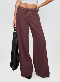 back view of model wearing Princess Polly Baccarat Belted Pant Chocolate Mid Rise 