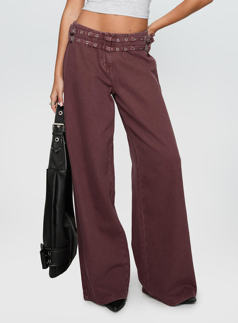 back view of model wearing Princess Polly Baccarat Belted Pant Chocolate Mid Rise 