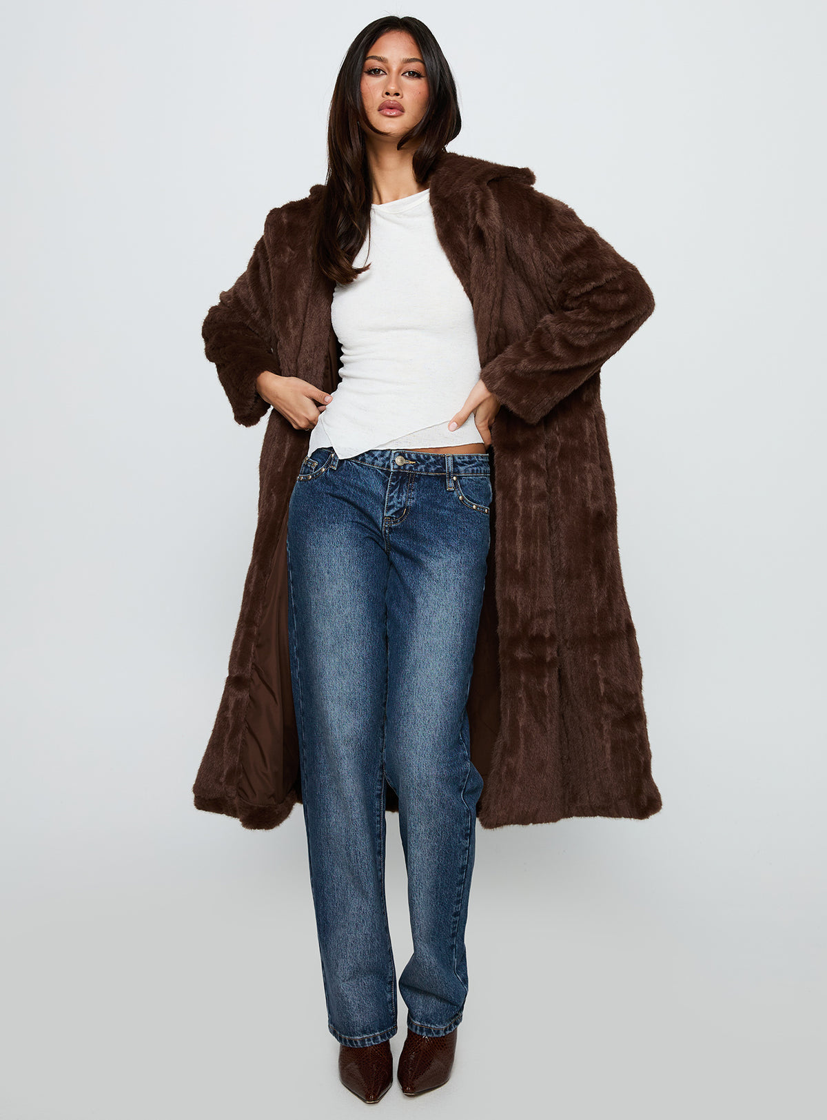 Moss Faux Fur Coat Chocolate