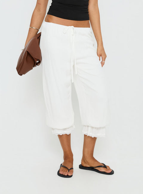 front view of model wearing Princess Polly Basma Bloomer Trouser Pants Rayon White Mid Rise Pants Pants 