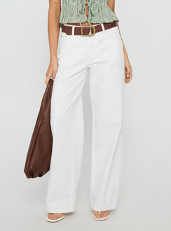 back view of model wearing Princess Polly Serenitia Mid Rise Relaxed Jeans White Wash High Rise Jeans Jeans 