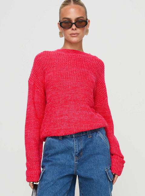 front view of model wearing Princess Polly Bae Sweater Pink/ Red Jumpers 