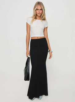   front view of model wearing Princess Polly Topping Maxi Skirt Black Maxi Skirts Skirts 