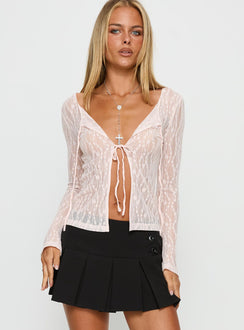Open Your Heart Tie Detail Long Sleeve Top Pink