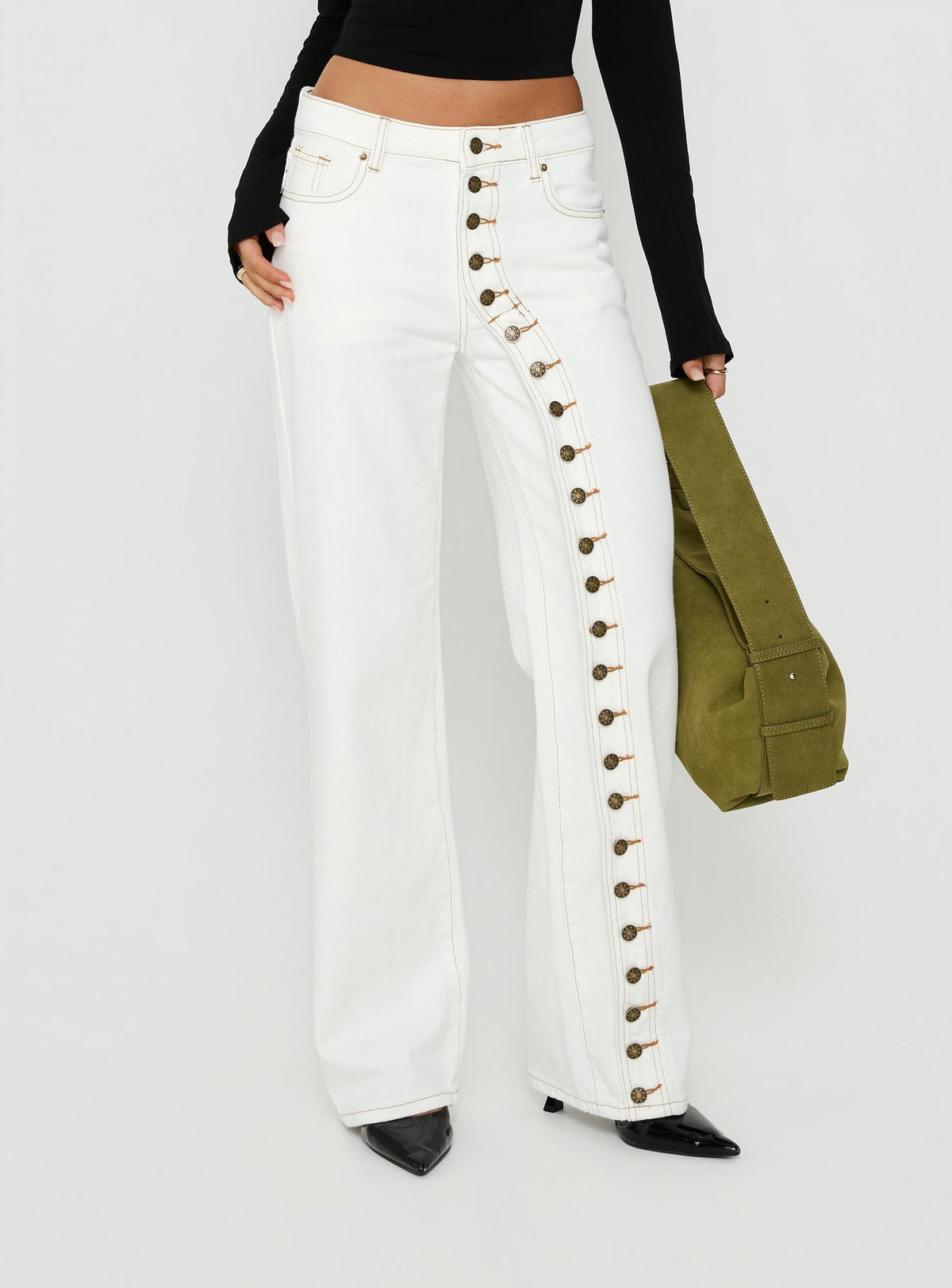 Featuring Penny Mid Rise Straight Leg Jeans White womens-jeans with mid-rise product Princess Polly