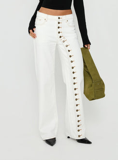 Featuring Penny Mid Rise Straight Leg Jeans White womens-jeans with mid-rise product Princess Polly