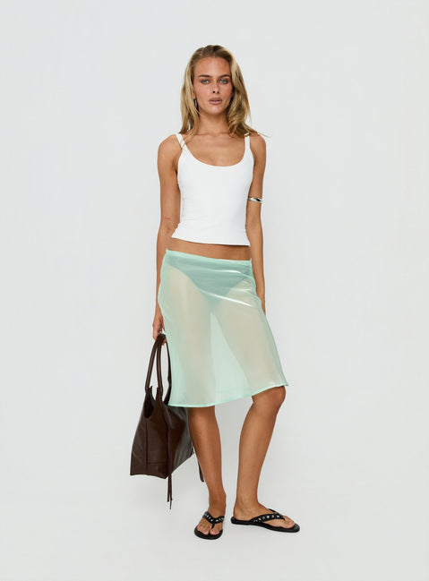 Featuring the Sidori Sheer Midi Skirt Jelly Mint in womens-skirts with midi length front view of model wearing Princess Polly