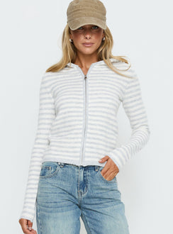 Discover the Superstars Zip Through Hoodie Grey / Cream Stripe womens-jumpers in short length front view of model wearing Princess Polly